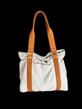 Kenneth Cole Cream Leather Shoulder/Tote Bag w/ Tan Straps & Silver Hardware